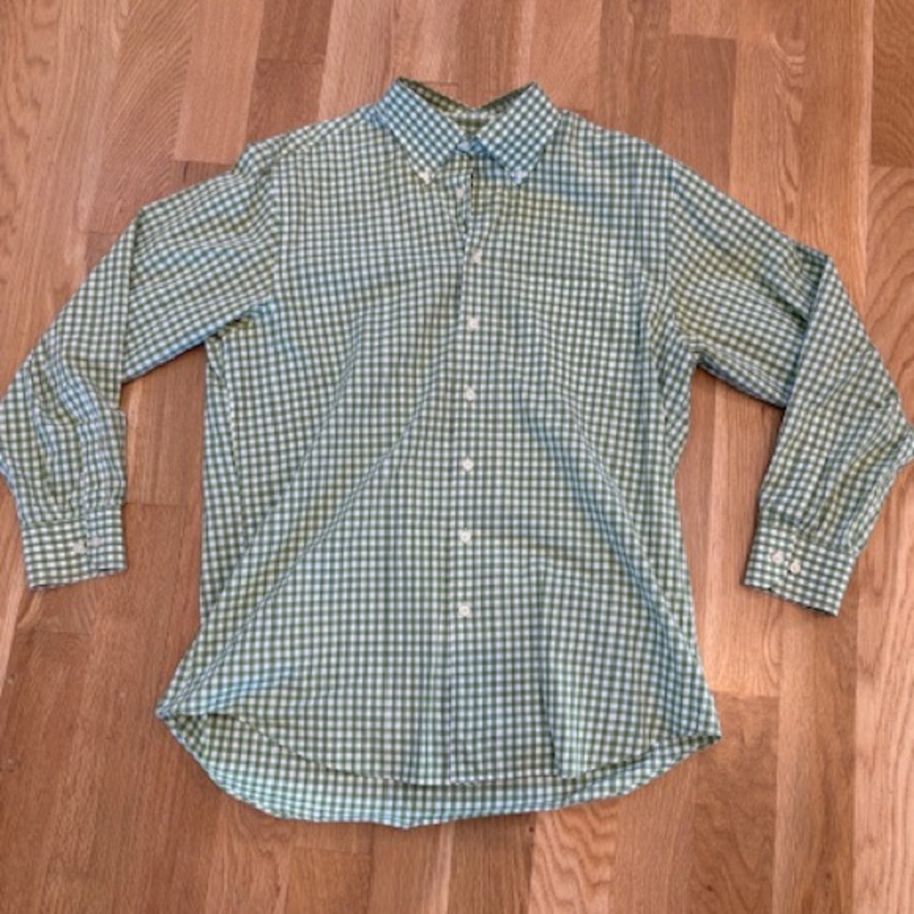 SCOTT BARBER | MENS GREEN CHECKERED BUTTON DOWN SHIRT